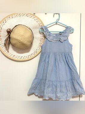 Little Me Light Blue Eyelet-Trim Sleeveless Dress